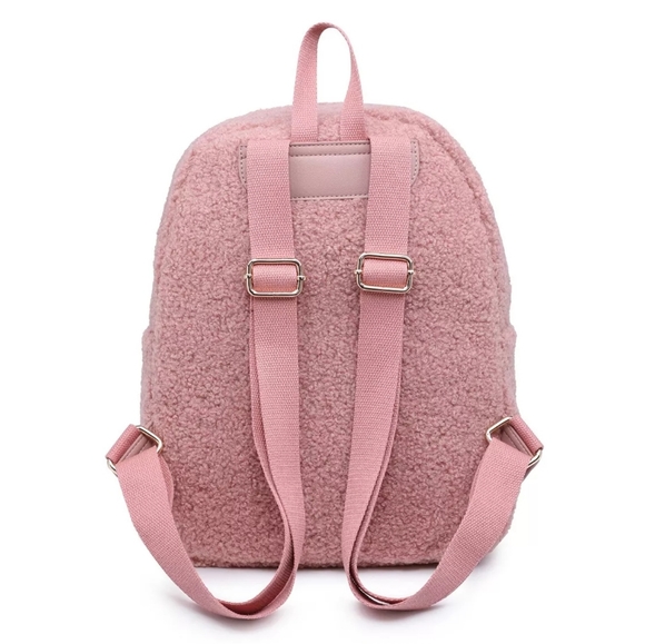 URBAN EXPRESSIONS Herdwick Pink Blush Faux Shearling Backpack - Picture 2 of 11